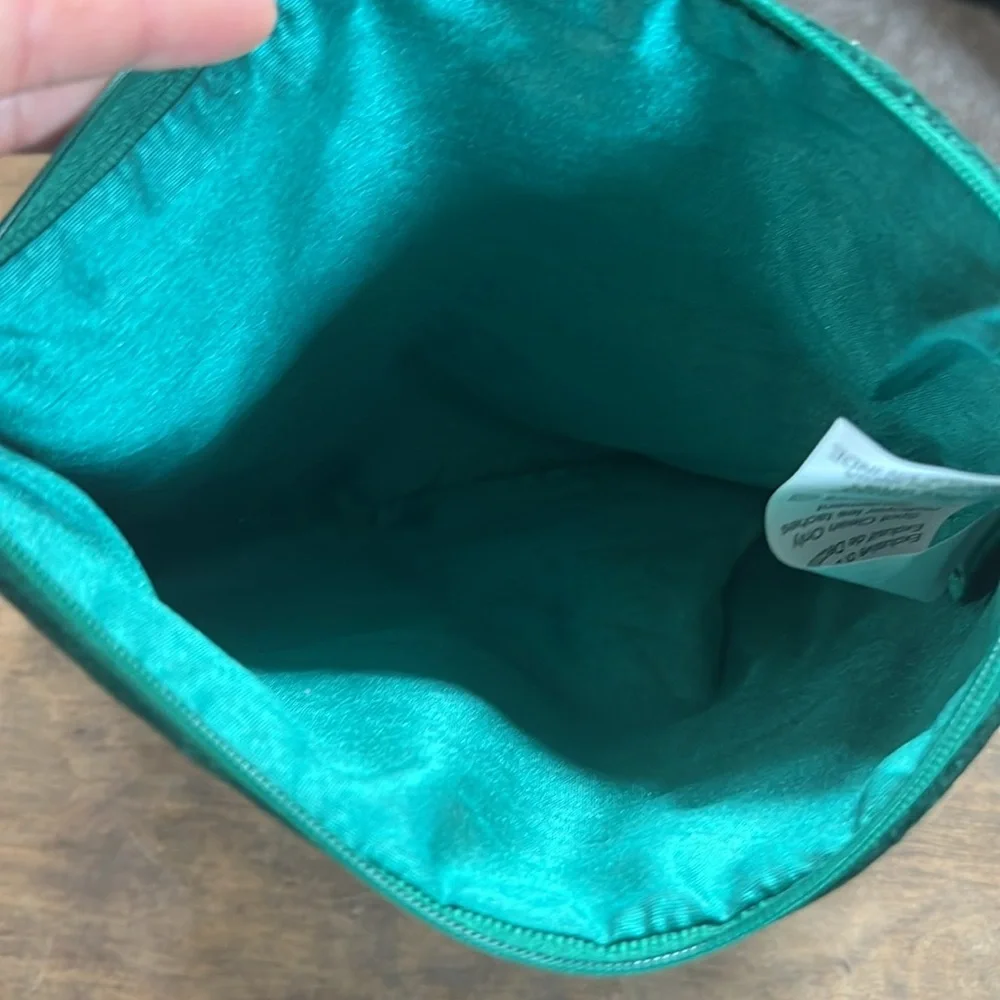 Emerald Green small pouch makeup bag with “s” jeweled and floral